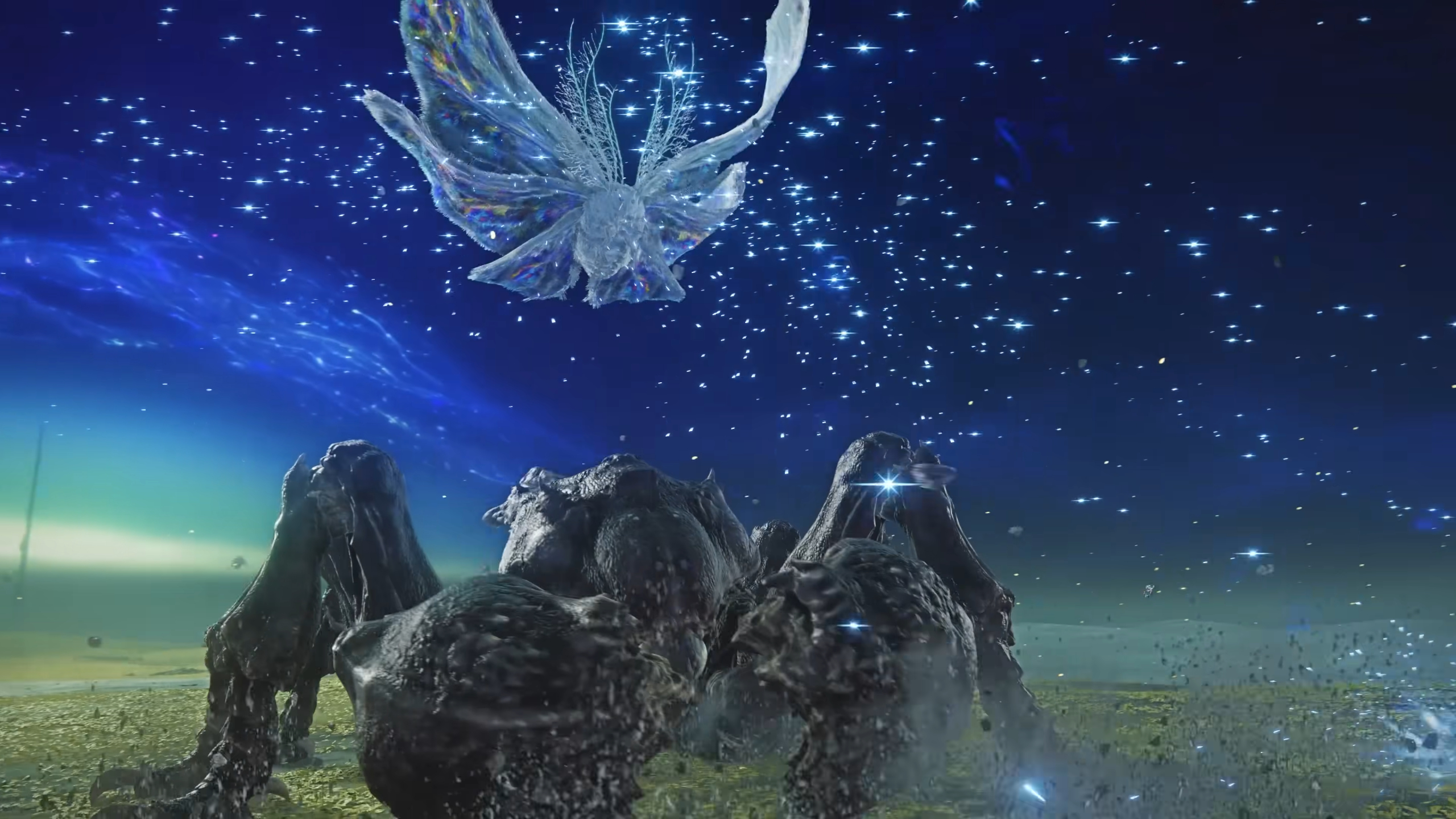 Elden Ring Nightreign Sentient Pest guide: The moth about to ride the scorpion in the Gnoster boss fight. 