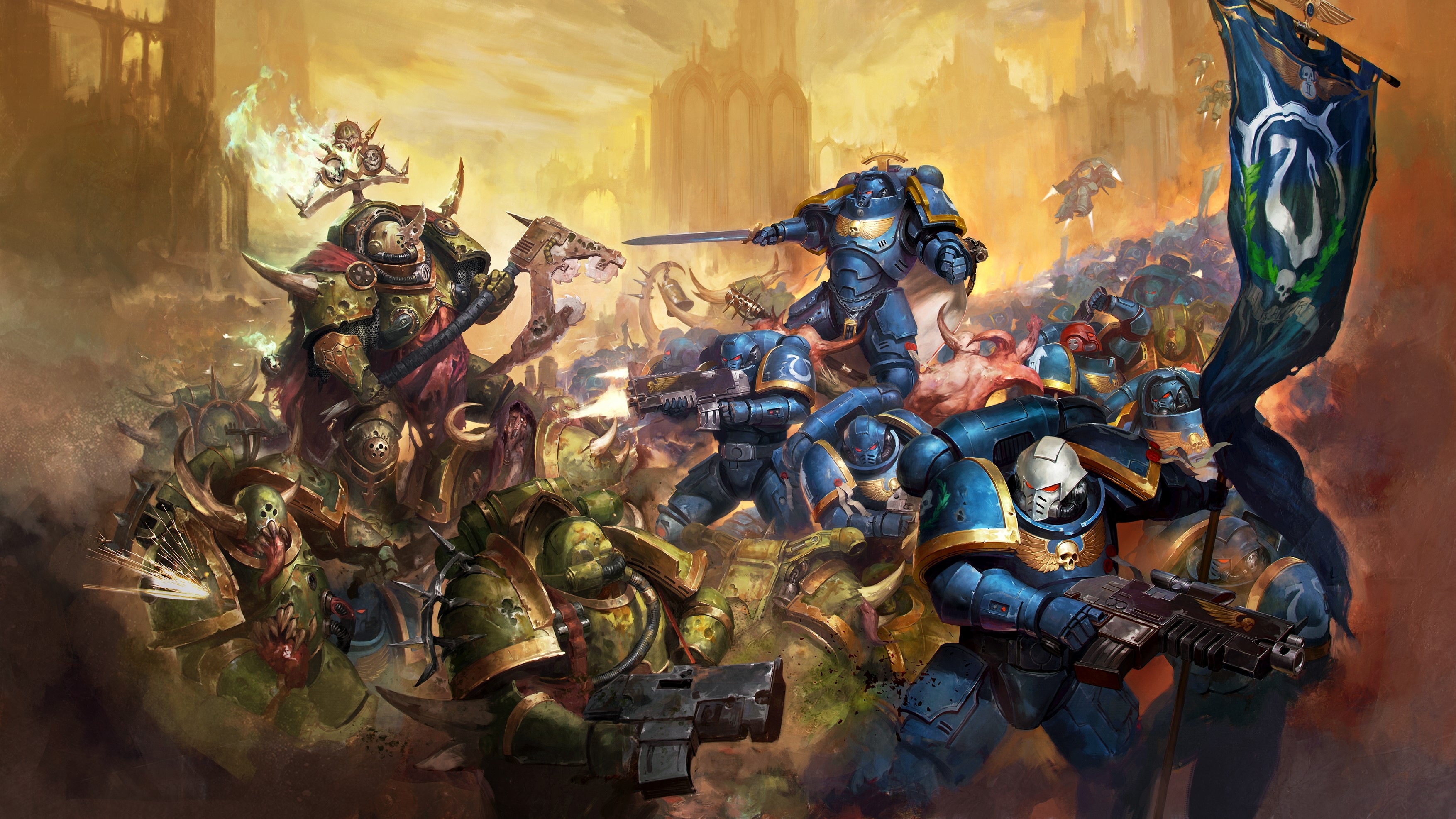 Ultramarines battling Death Guard in Warhammer 40,000.