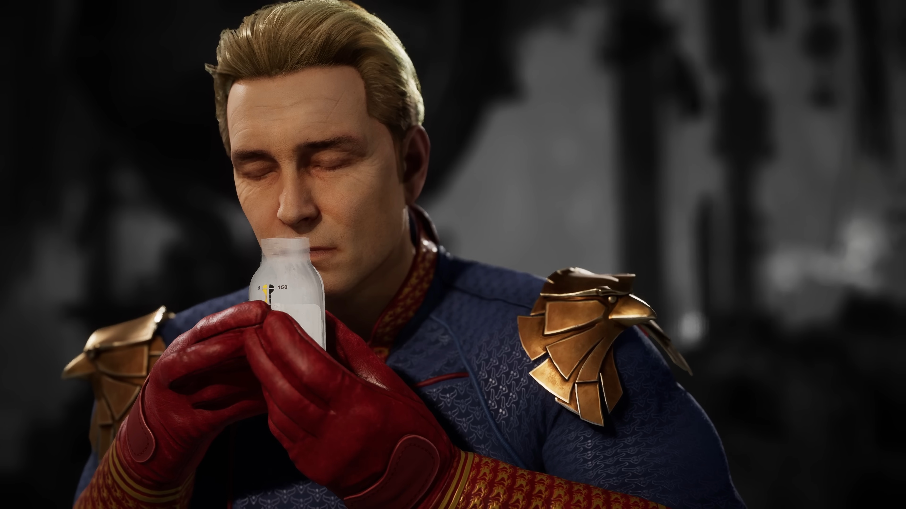 Homelander sniffing his milk in Mortal Kombat 1