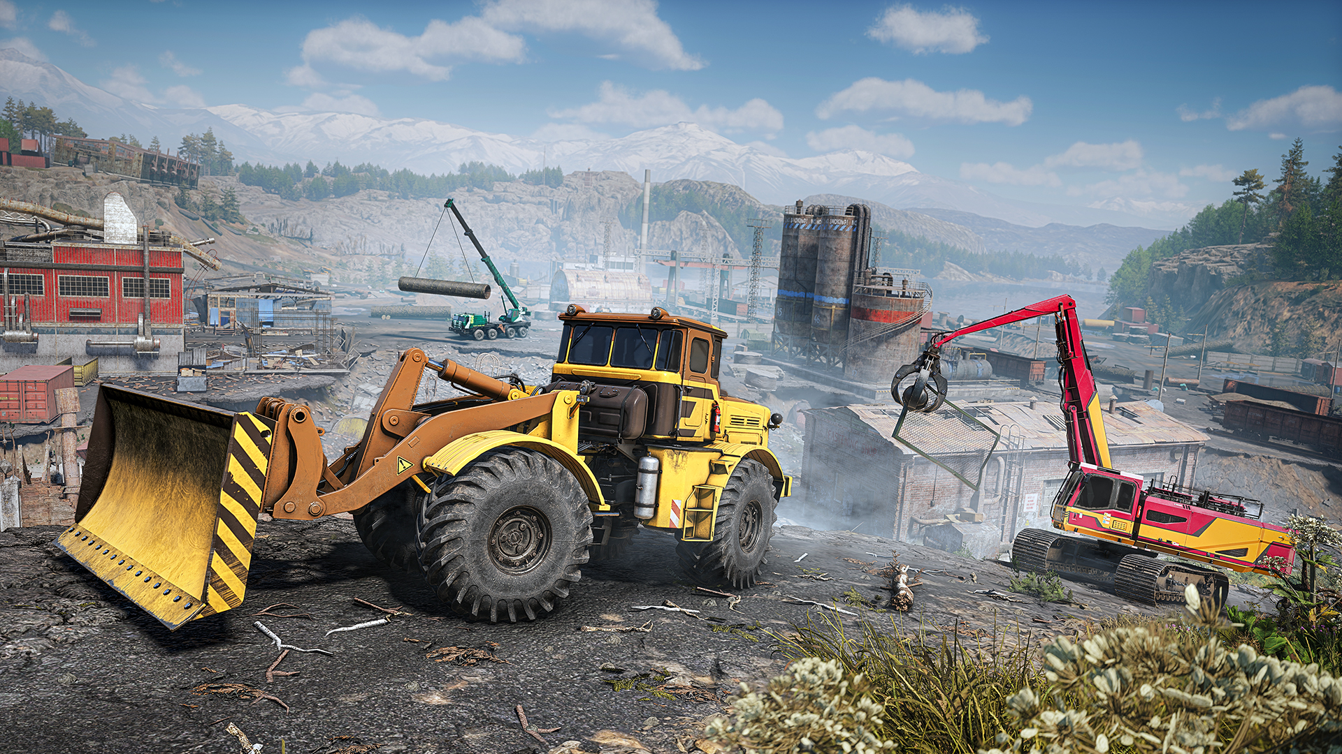 Trucks in a disaster zone
